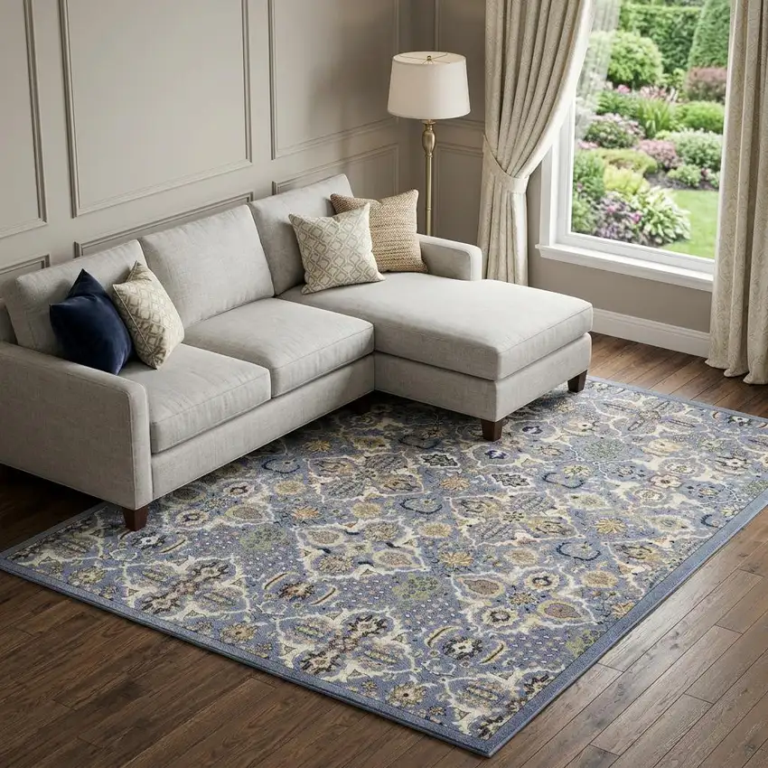 Green and Ivory Floral Power Loom Area Rug Photo 1