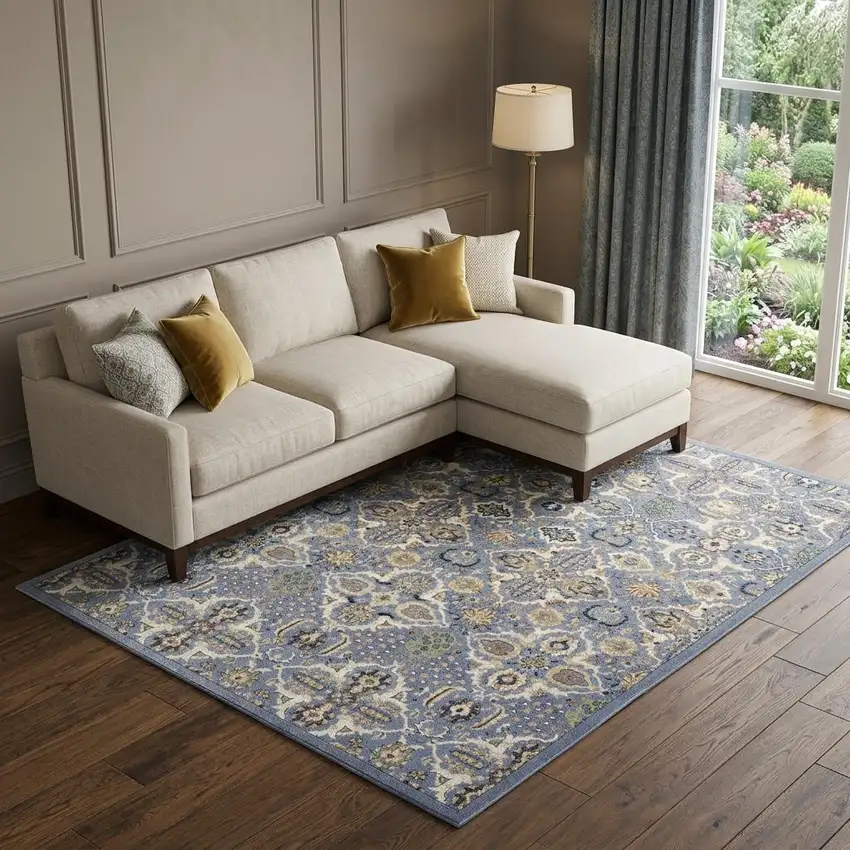 Green and Ivory Floral Power Loom Area Rug Photo 1