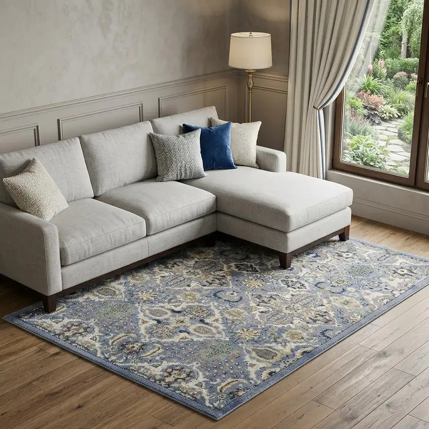 Green and Ivory Floral Power Loom Area Rug Photo 1