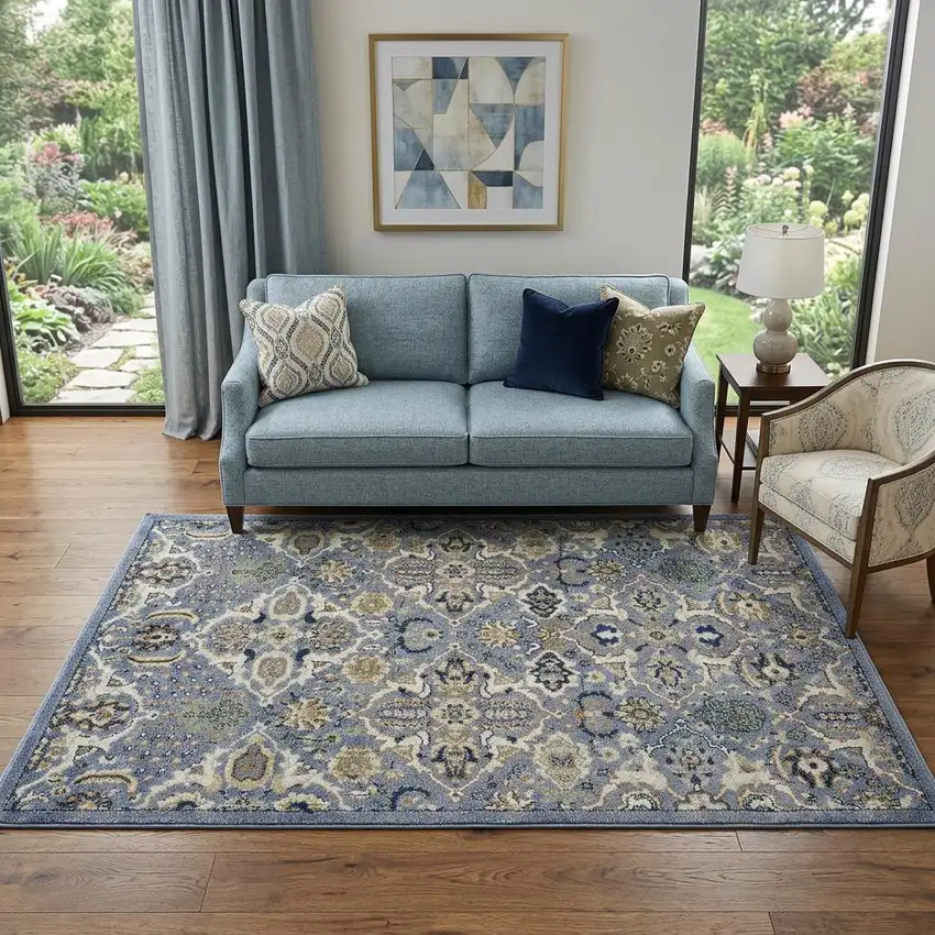 Green and Ivory Floral Power Loom Area Rug Photo 1