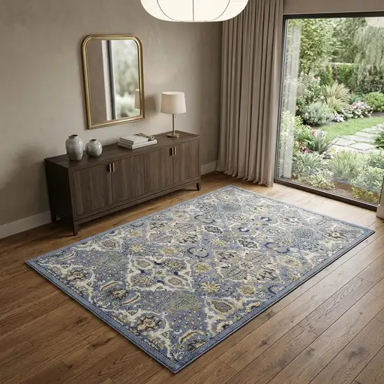 Green and Ivory Floral Power Loom Area Rug Photo 1