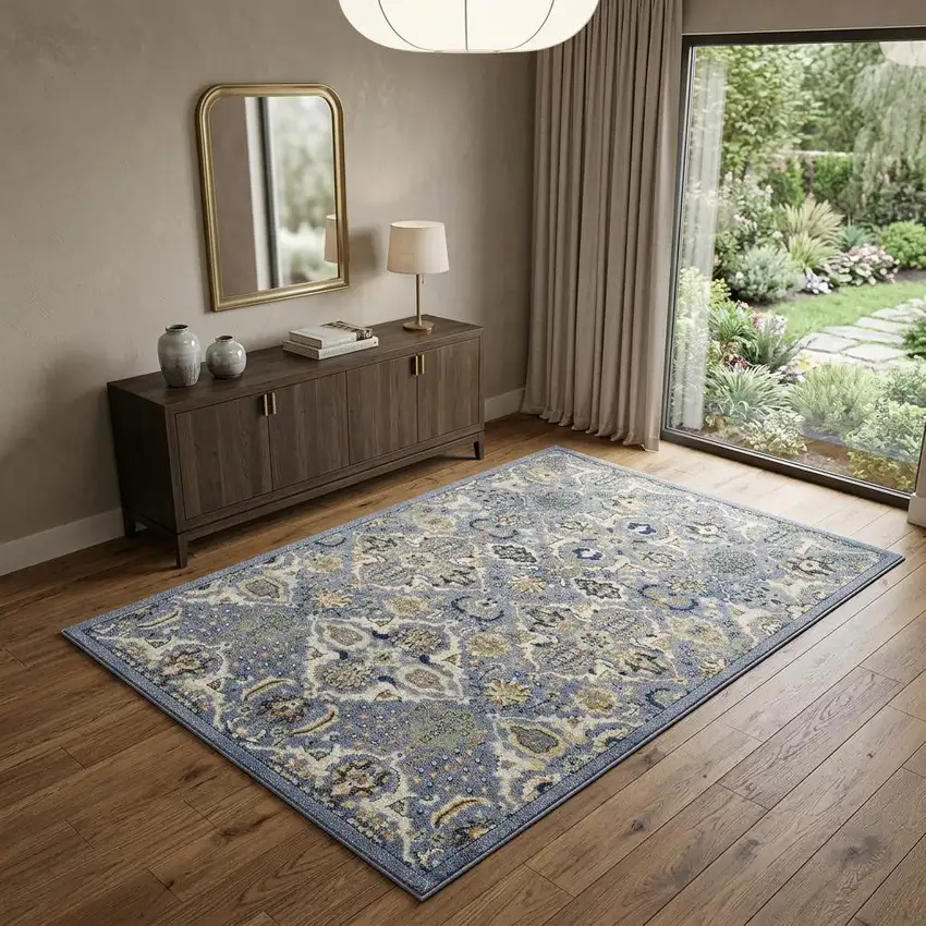 Green and Ivory Floral Power Loom Area Rug Photo 1