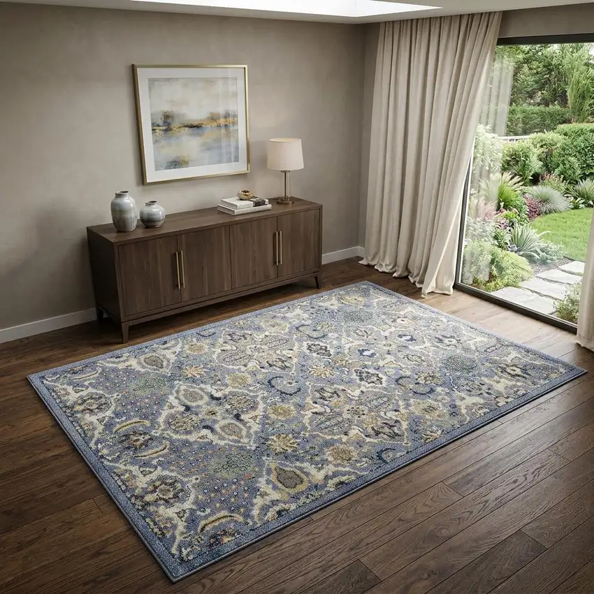 Green and Ivory Floral Power Loom Area Rug Photo 2