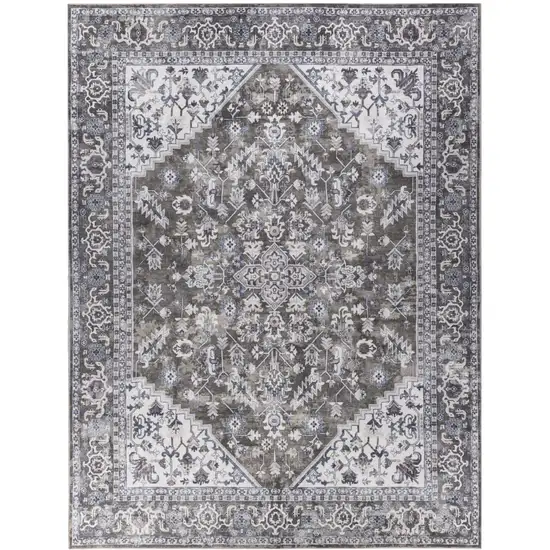 Green and Ivory Floral Power Loom Distressed Washable Area Rug Photo 2