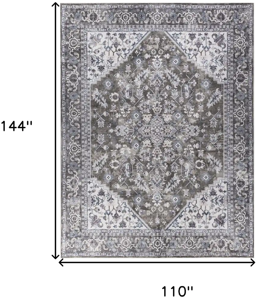 Green and Ivory Floral Power Loom Distressed Washable Area Rug Photo 9