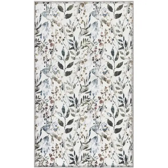Green and Ivory Floral Power Loom Washable Non Skid Area Rug Photo 9