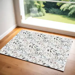 Photo of Green and Ivory Floral Power Loom Washable Non Skid Area Rug