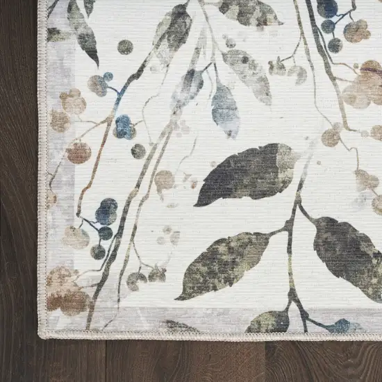 Green and Ivory Floral Power Loom Washable Non Skid Area Rug Photo 9