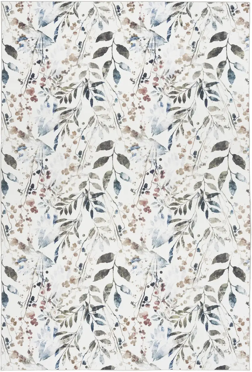 Green and Ivory Floral Power Loom Washable Non Skid Area Rug Photo 1