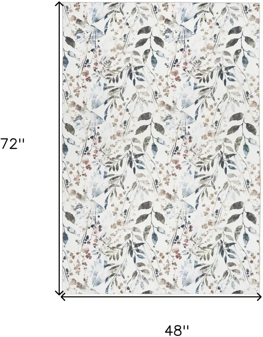 Green and Ivory Floral Power Loom Washable Non Skid Area Rug Photo 3