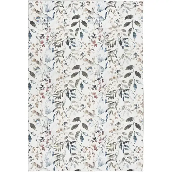 Green and Ivory Floral Power Loom Washable Non Skid Area Rug Photo 4
