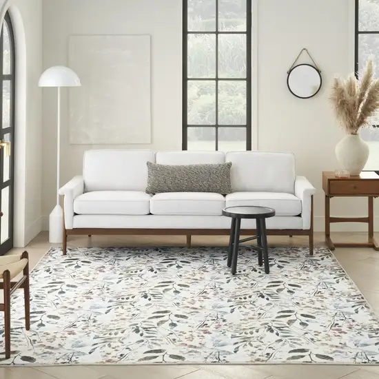 Green and Ivory Floral Power Loom Washable Non Skid Area Rug Photo 6