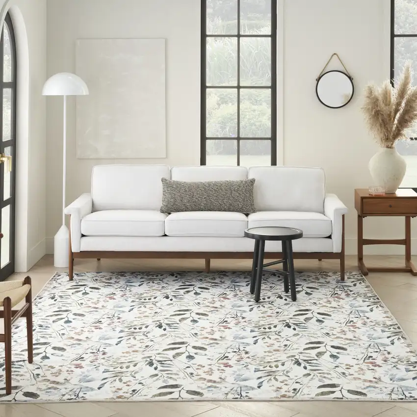 Green and Ivory Floral Power Loom Washable Non Skid Area Rug Photo 6