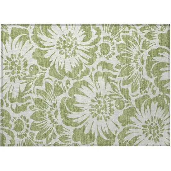 Green and Ivory Floral Washable Non Skid Indoor Outdoor Area Rug Photo 4