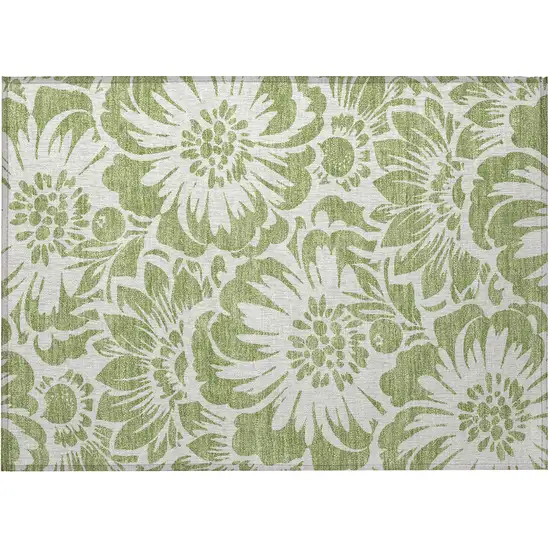 Green and Ivory Floral Washable Non Skid Indoor Outdoor Area Rug Photo 4