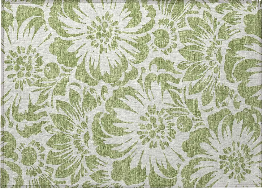 Green and Ivory Floral Washable Non Skid Indoor Outdoor Area Rug Photo 4