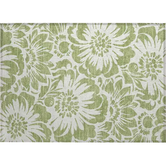 Green and Ivory Floral Washable Non Skid Indoor Outdoor Area Rug Photo 2