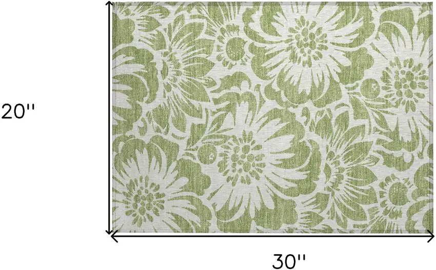 Green and Ivory Floral Washable Non Skid Indoor Outdoor Area Rug Photo 3