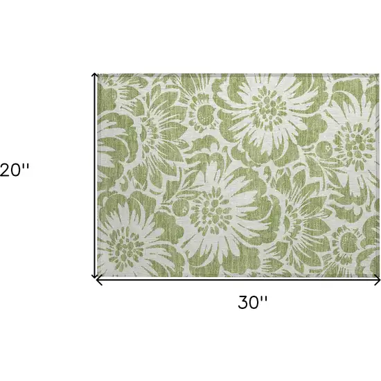 Green and Ivory Floral Washable Non Skid Indoor Outdoor Area Rug Photo 3