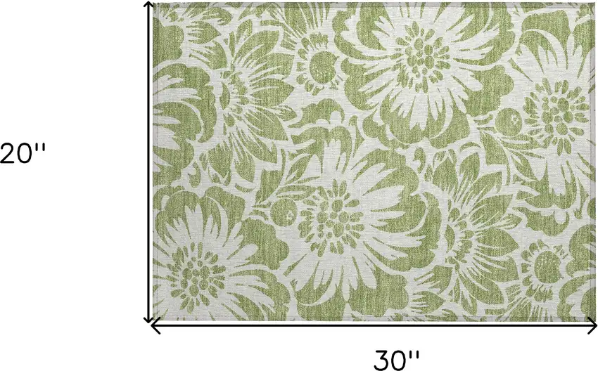 Green and Ivory Floral Washable Non Skid Indoor Outdoor Area Rug Photo 3