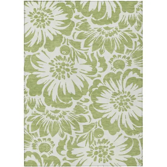 Green and Ivory Floral Washable Non Skid Indoor Outdoor Area Rug Photo 2