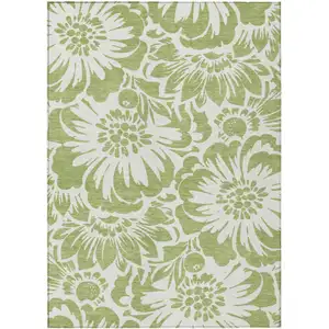 Photo of Green and Ivory Floral Washable Non Skid Indoor Outdoor Area Rug