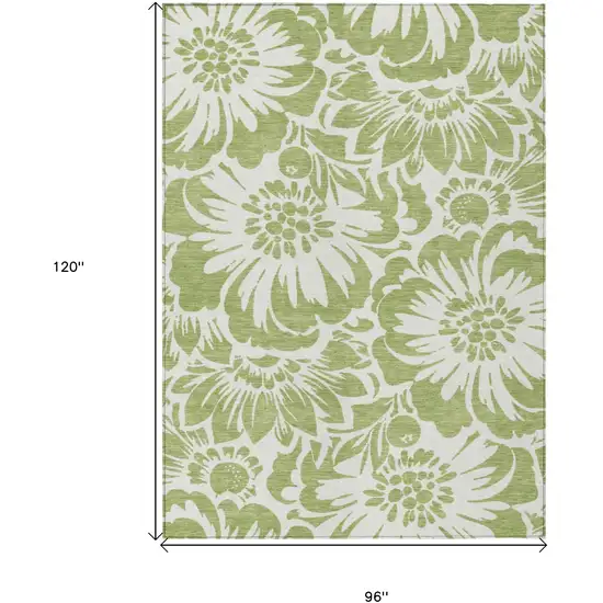 Green and Ivory Floral Washable Non Skid Indoor Outdoor Area Rug Photo 3