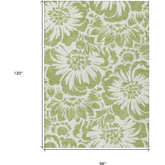 Green and Ivory Floral Washable Non Skid Indoor Outdoor Area Rug Photo 3