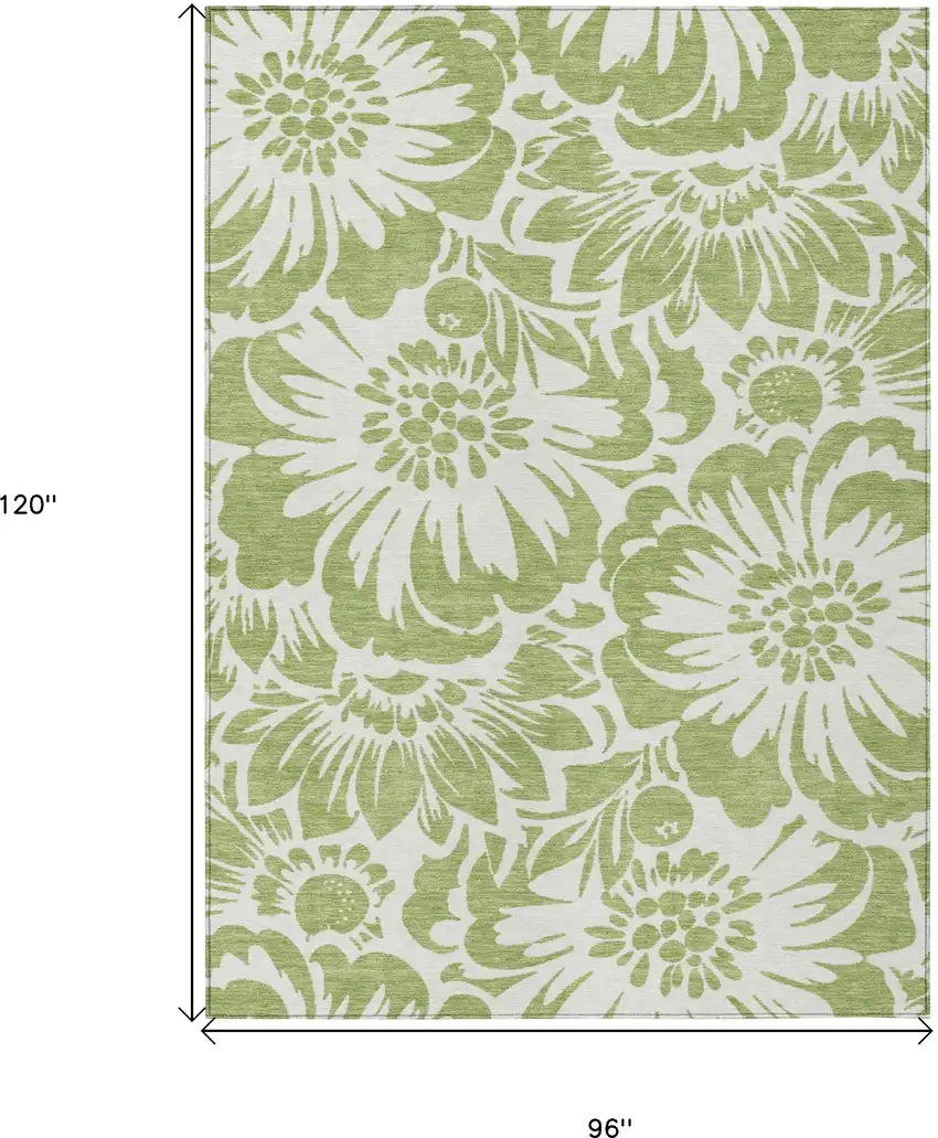 Green and Ivory Floral Washable Non Skid Indoor Outdoor Area Rug Photo 3