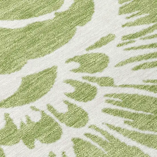 Green and Ivory Floral Washable Non Skid Indoor Outdoor Area Rug Photo 8