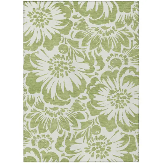 Green and Ivory Floral Washable Non Skid Indoor Outdoor Area Rug Photo 2