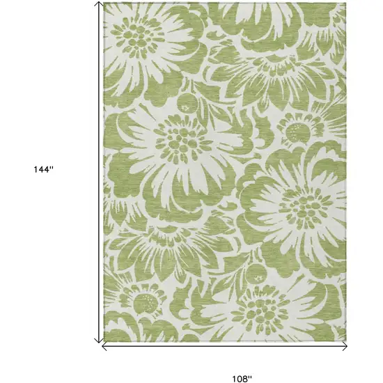 Green and Ivory Floral Washable Non Skid Indoor Outdoor Area Rug Photo 3