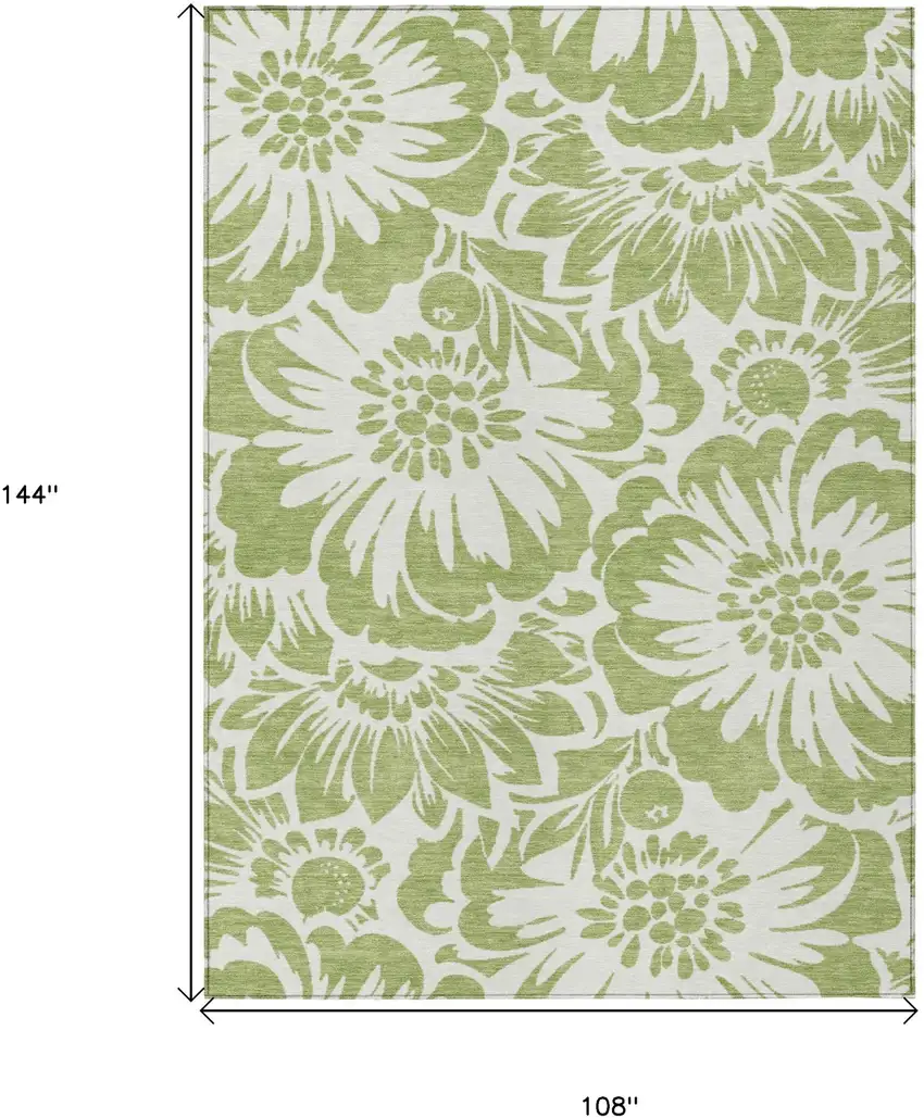 Green and Ivory Floral Washable Non Skid Indoor Outdoor Area Rug Photo 3