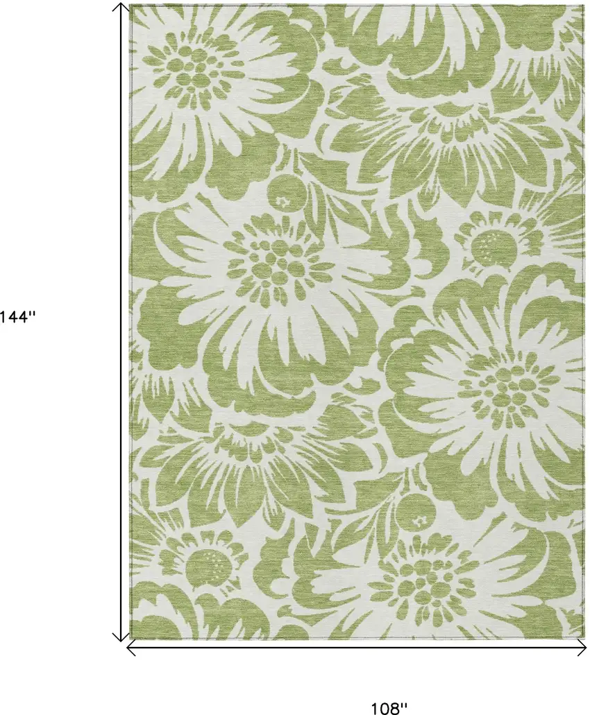 Green and Ivory Floral Washable Non Skid Indoor Outdoor Area Rug Photo 3