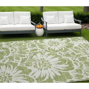 Photo of Green and Ivory Floral Washable Non Skid Indoor Outdoor Area Rug