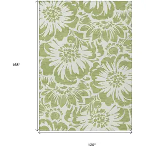 Photo of Green and Ivory Floral Washable Non Skid Indoor Outdoor Area Rug