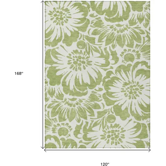 Green and Ivory Floral Washable Non Skid Indoor Outdoor Area Rug Photo 3