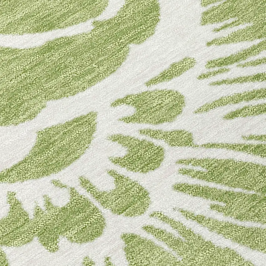 Green and Ivory Floral Washable Non Skid Indoor Outdoor Area Rug Photo 8