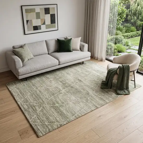 Green and Ivory Geometric Power Loom Distressed Non Skid Area Rug Photo 1