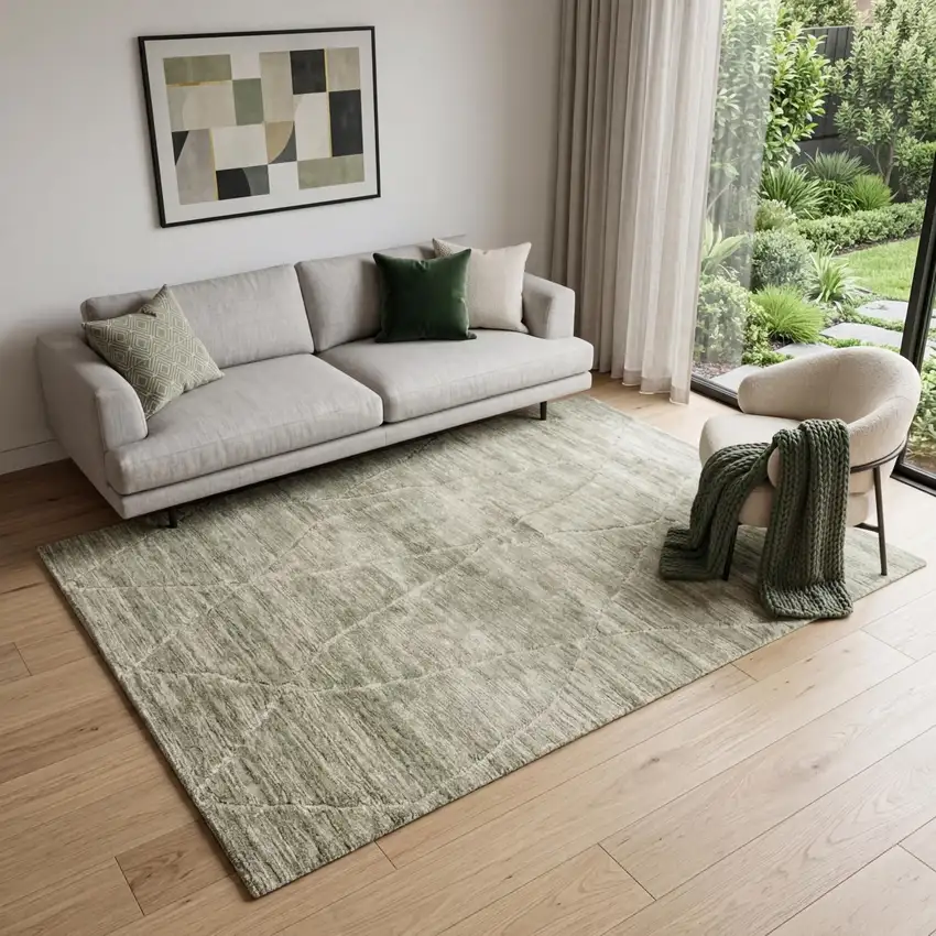 Green and Ivory Geometric Power Loom Distressed Non Skid Area Rug Photo 1