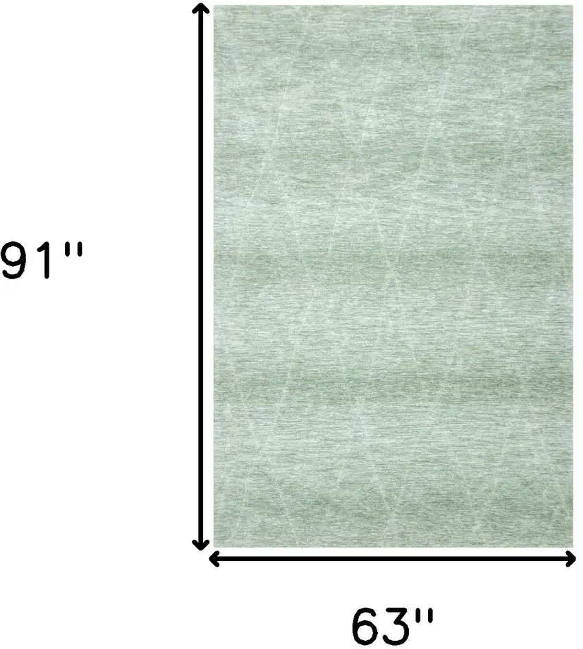 Green and Ivory Geometric Power Loom Distressed Area Rug Photo 3
