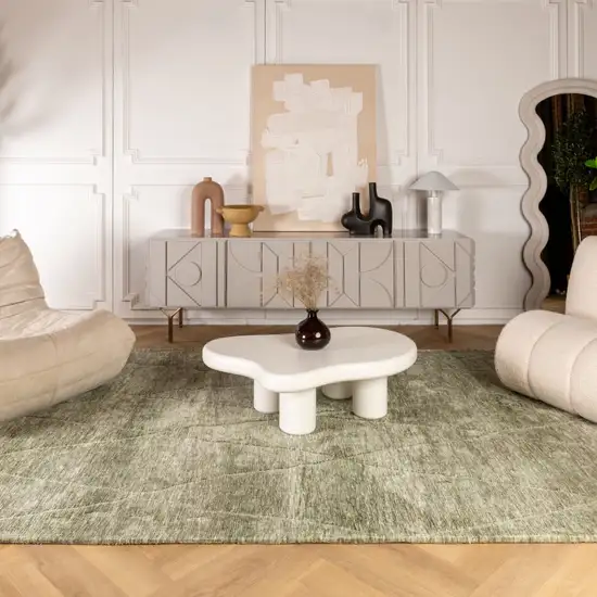 Green and Ivory Geometric Power Loom Distressed Non Skid Area Rug Photo 7