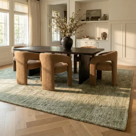 Green and Ivory Geometric Power Loom Distressed Non Skid Area Rug Photo 9
