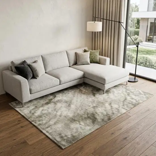Green and Ivory Geometric Power Loom Distressed Non Skid Area Rug Photo 1