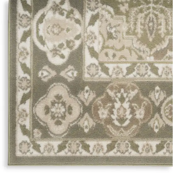 Green and Ivory Medallion Power Loom Distressed Area Rug Photo 8