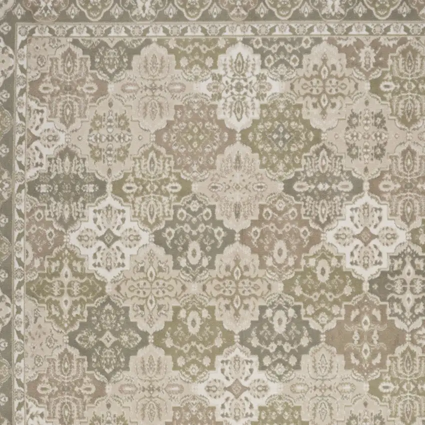 Green and Ivory Medallion Power Loom Distressed Area Rug Photo 7
