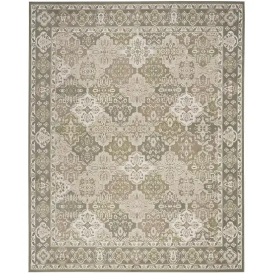 Green and Ivory Medallion Power Loom Distressed Area Rug Photo 2