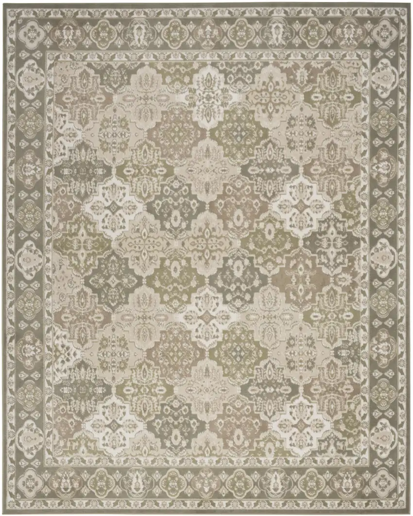 Green and Ivory Medallion Power Loom Distressed Area Rug Photo 2