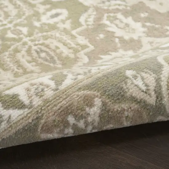 Green and Ivory Medallion Power Loom Distressed Area Rug Photo 5
