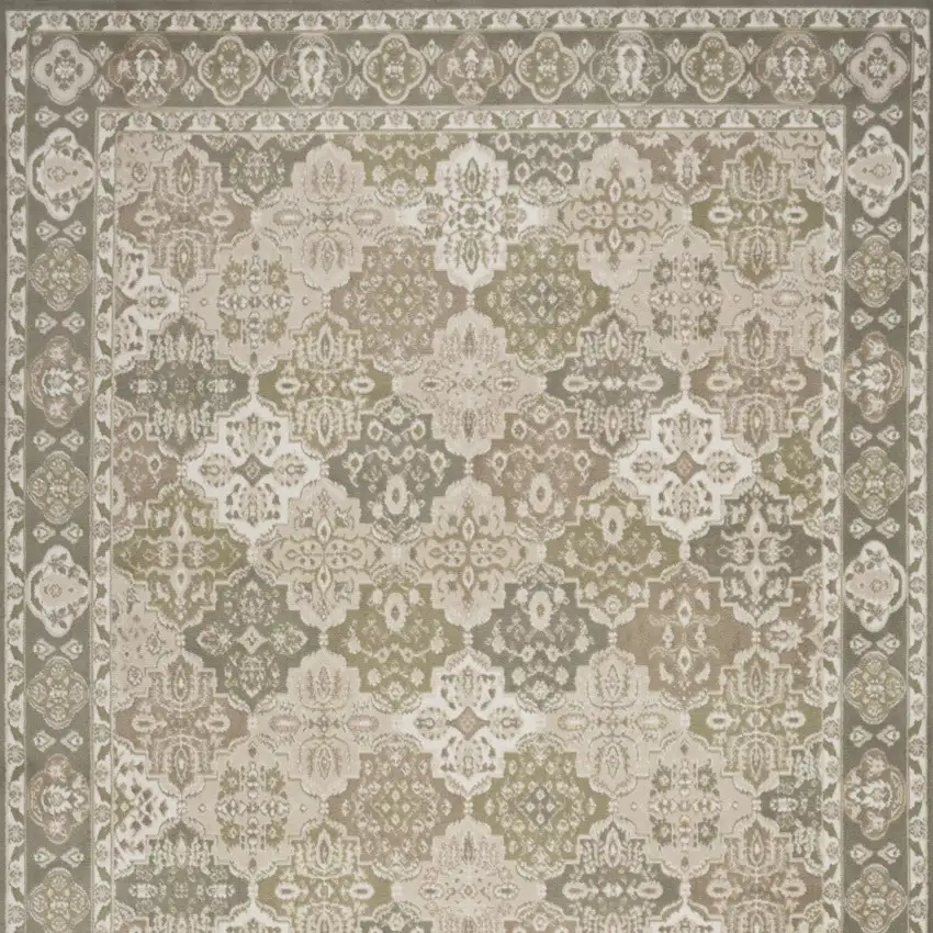 Green and Ivory Medallion Power Loom Distressed Area Rug Photo 8
